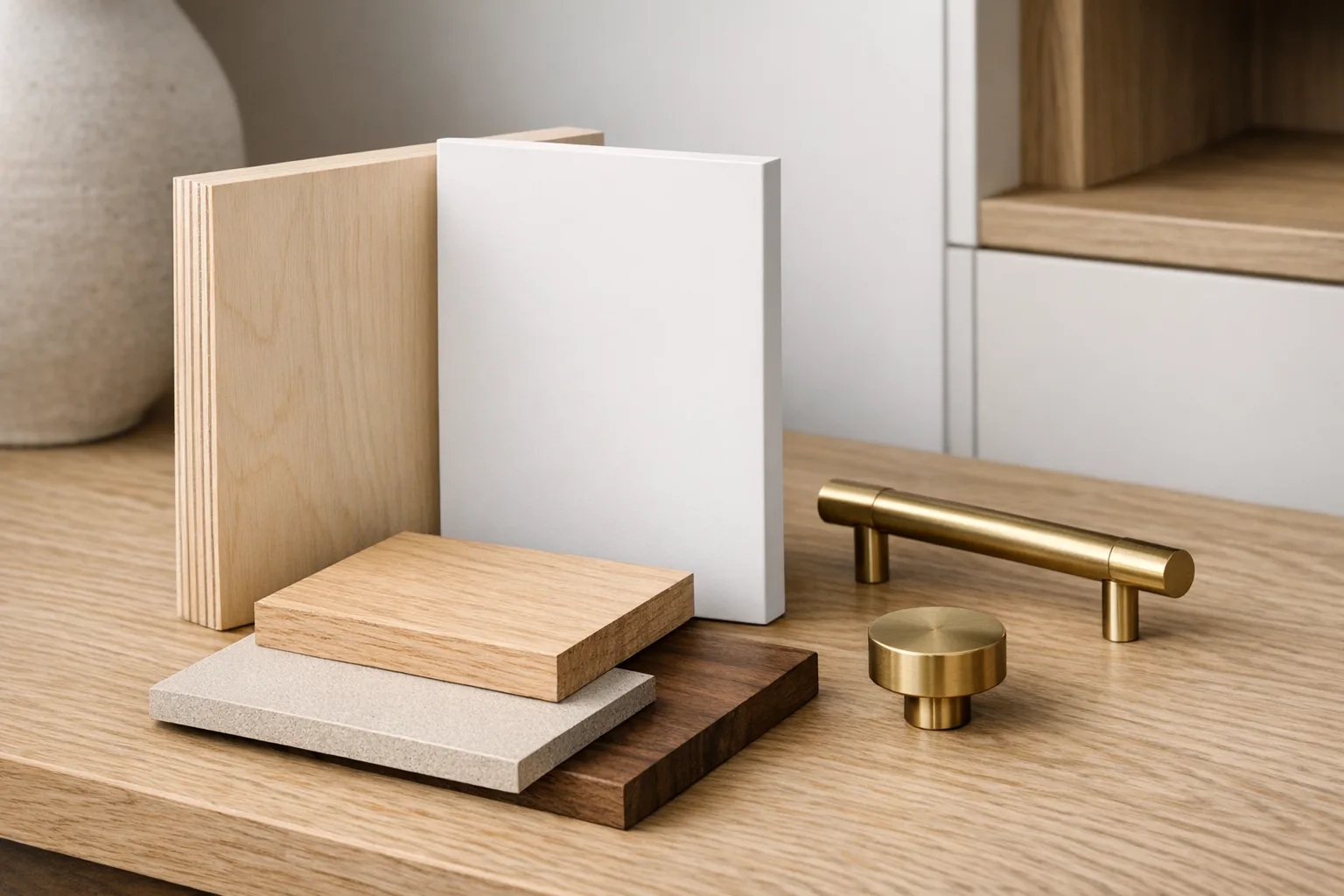 Comparatif visuel de matériaux pour armoires sur mesure