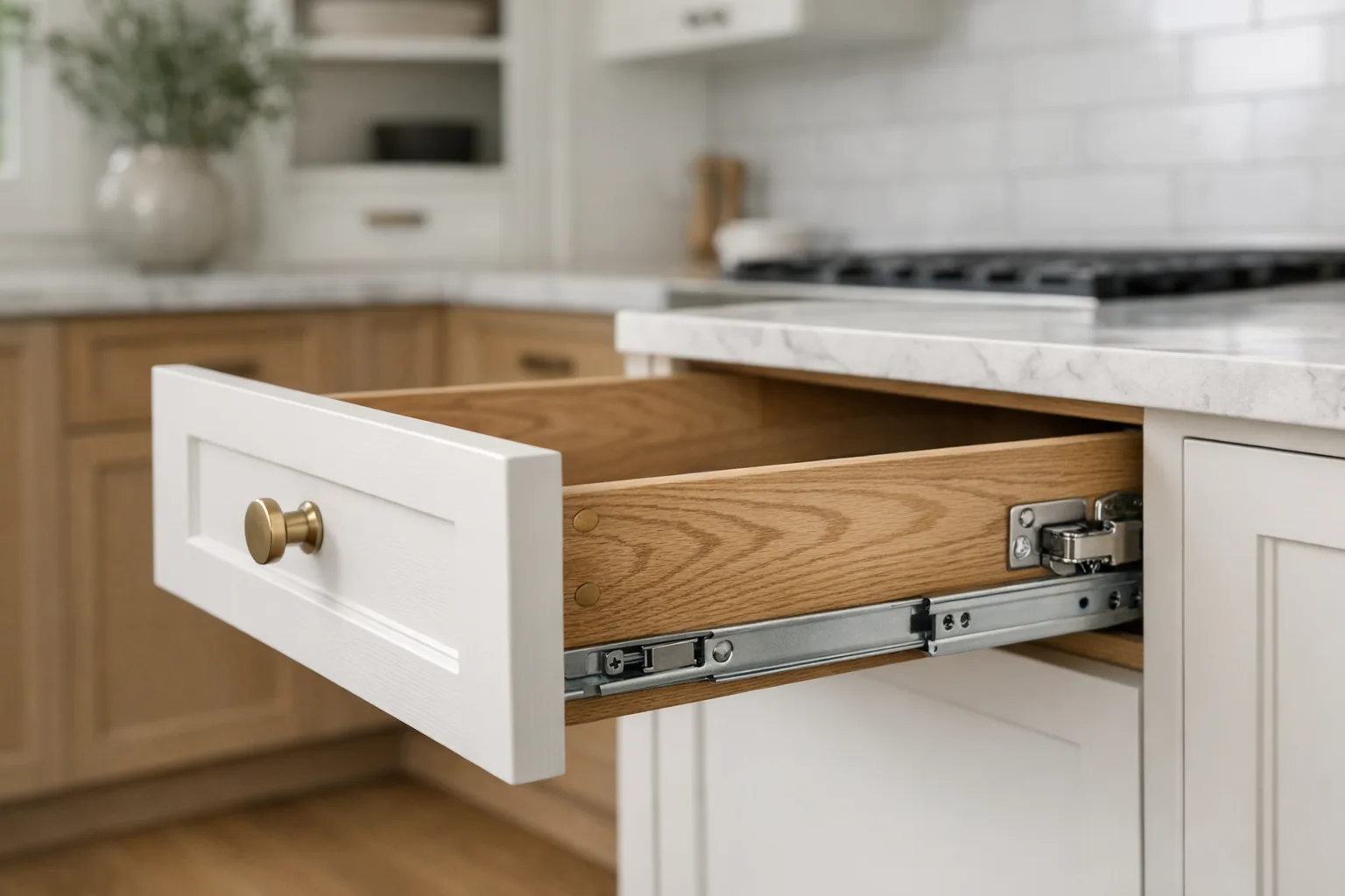 Cuisine sur mesure mettant en valeur la qualité de la quincaillerie