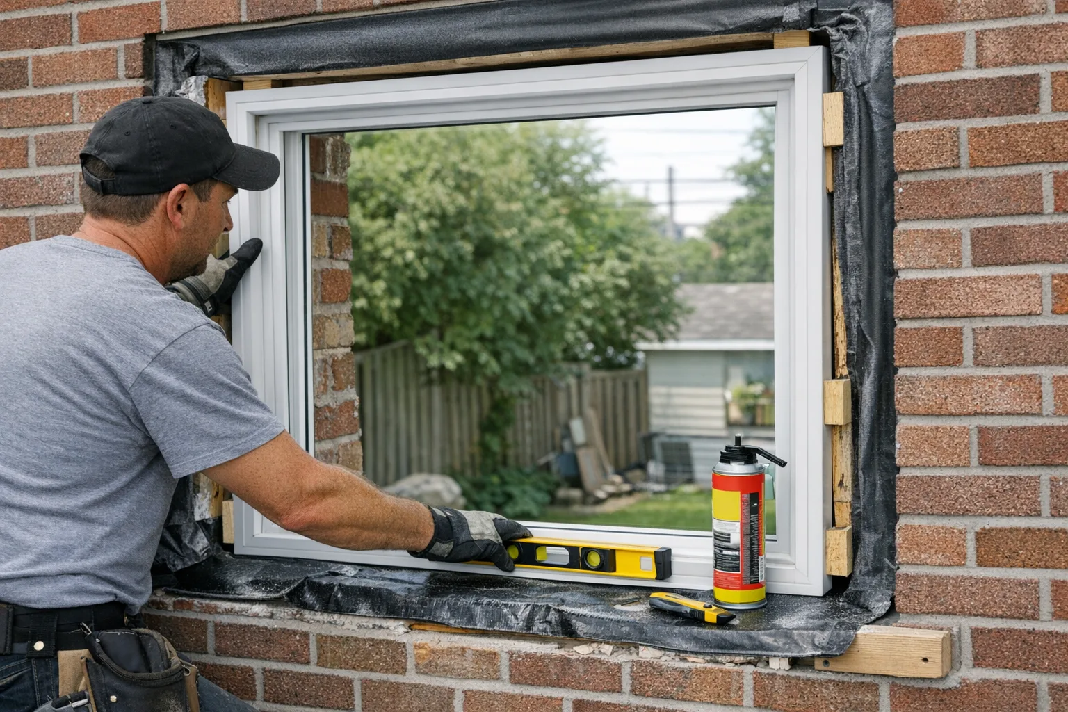 Pose d'une fenêtre neuve avec membrane sur l'appui