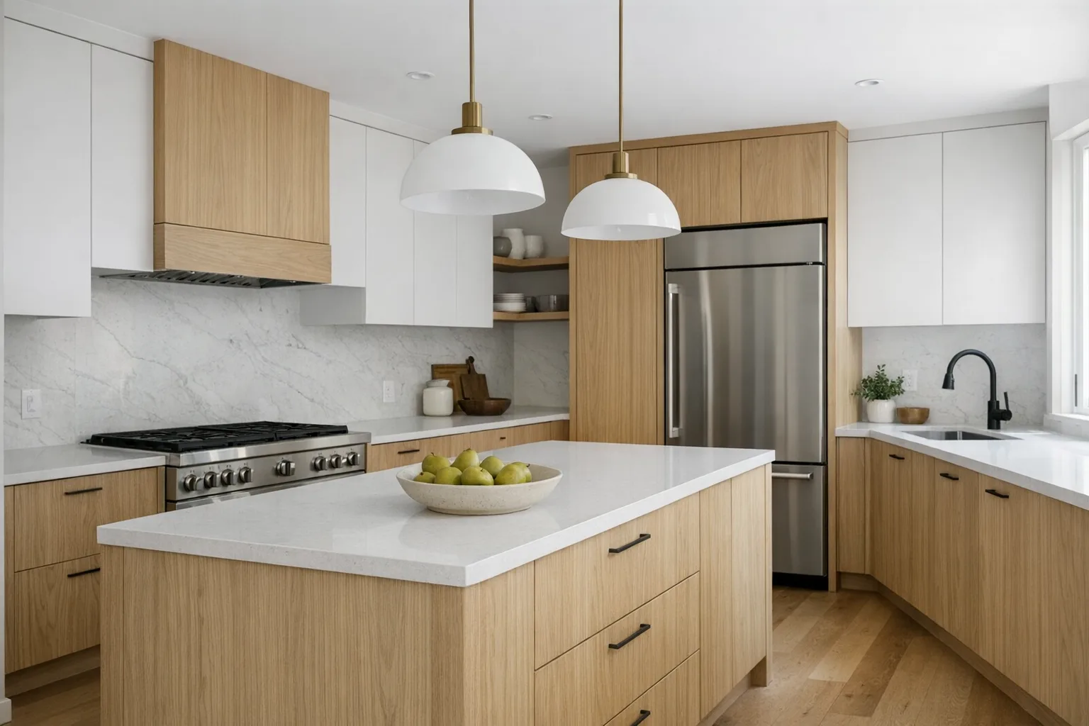 Îlot central remplaçant la cuisine d'origine d'une maison de 2008